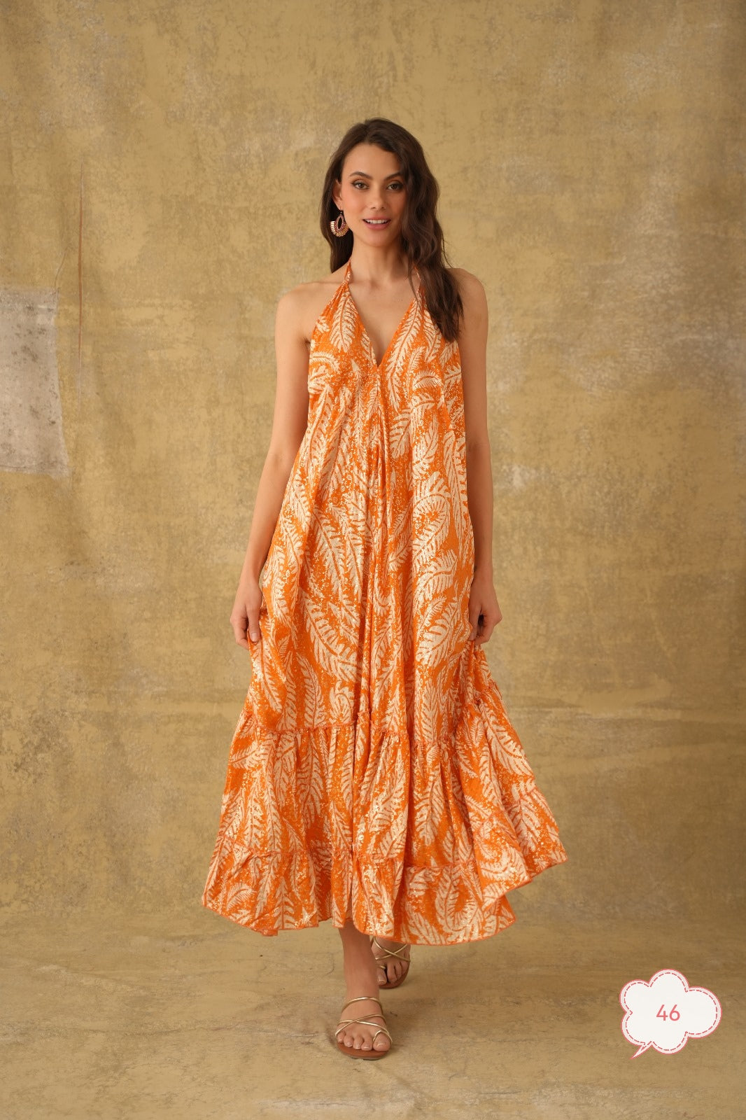 Robe imprimée dos nu orange 165-46