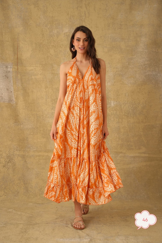 Robe imprimée dos nu orange 165-46