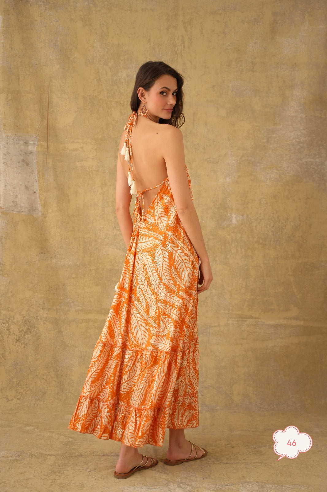 Robe imprimée dos nu orange 165-46