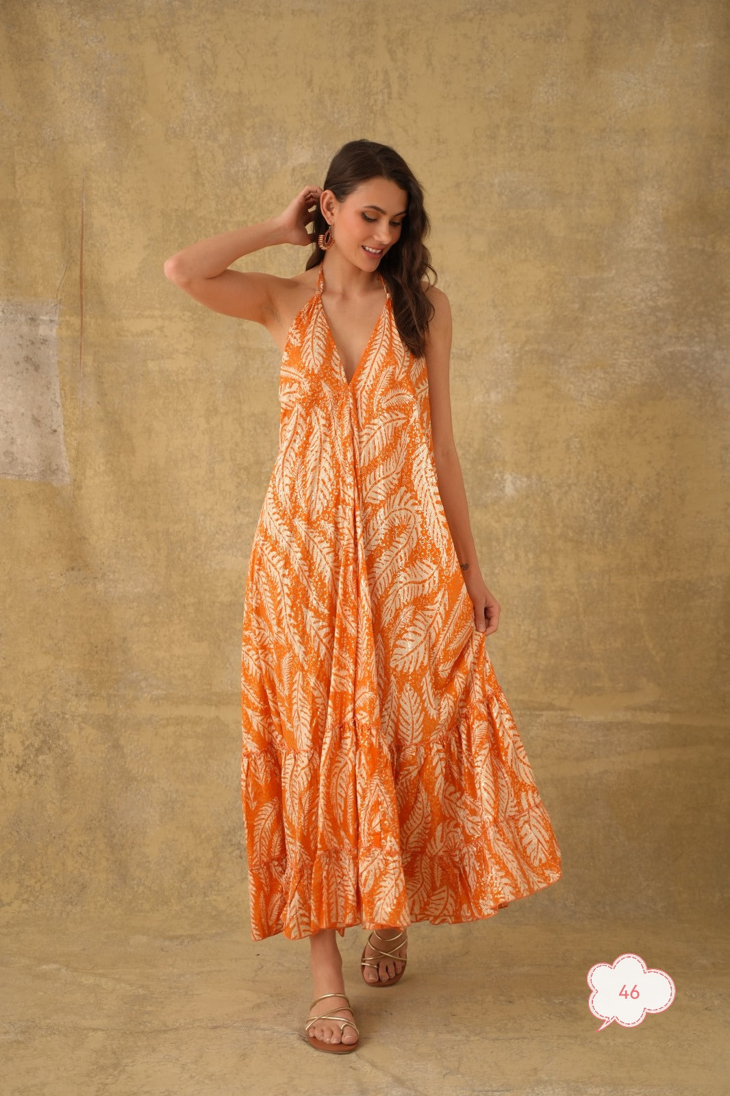 Robe imprimée dos nu orange 165-46