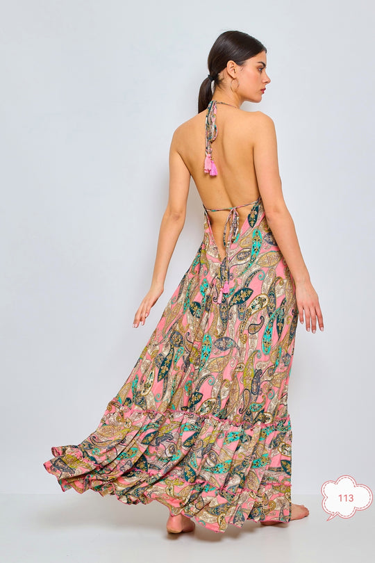 Robe imprimée dos nu Rose 165-113