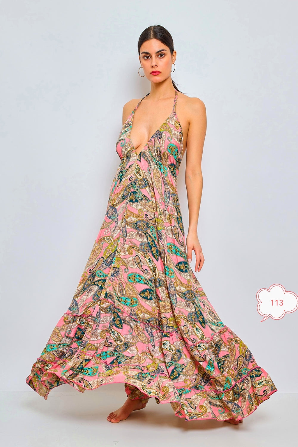 Robe imprimée dos nu Rose 165-113