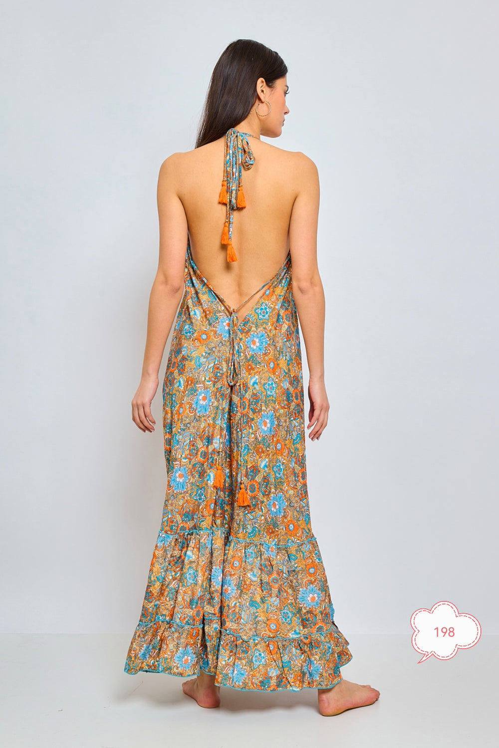 Robe imprimée dos nu orange/bleu 165-198