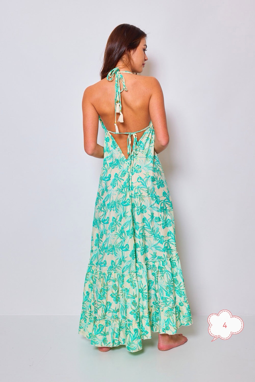 Robe imprimée dos nu turquoise 165-04