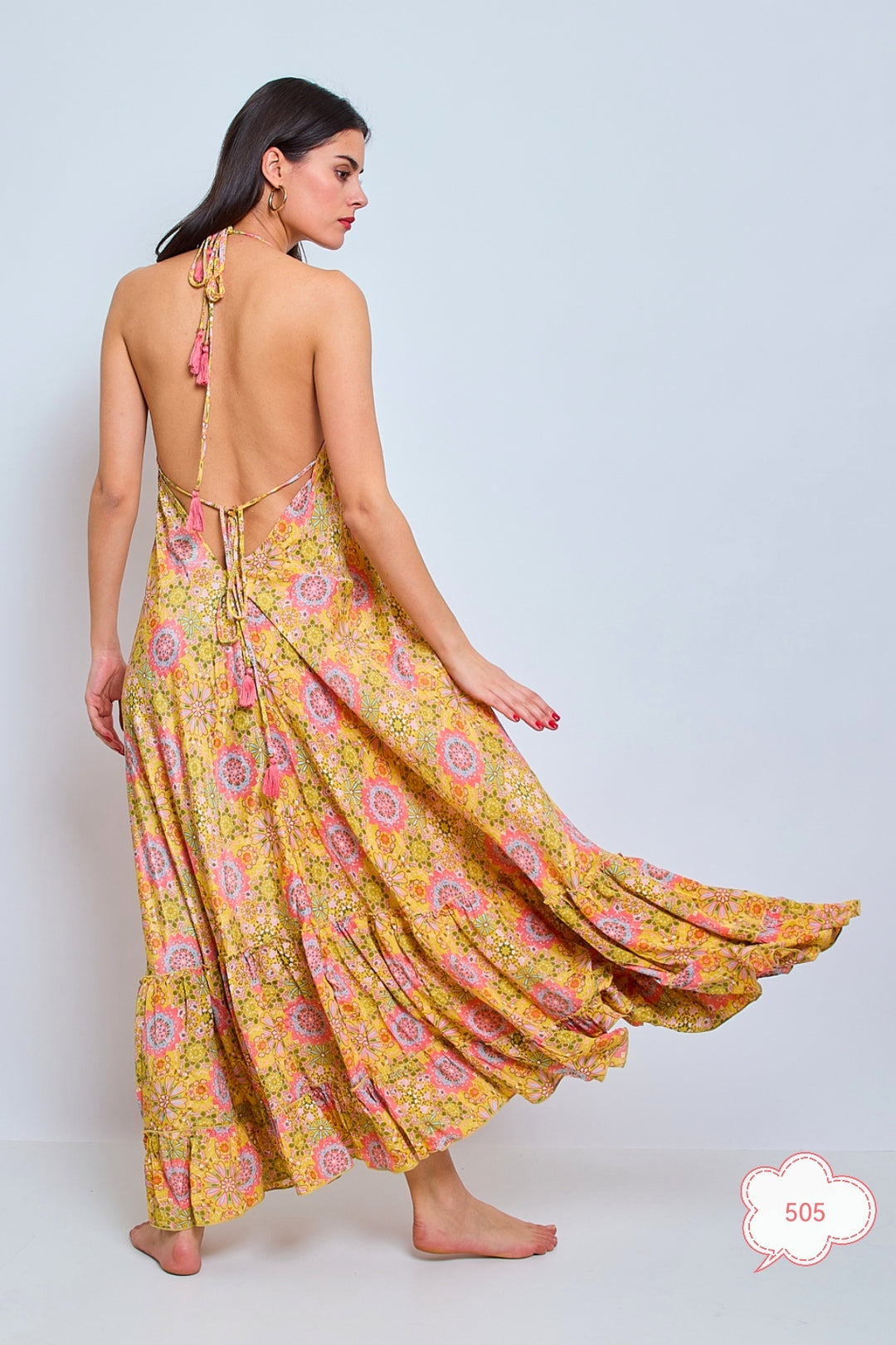Robe imprimée dos nu Jaune 165-505