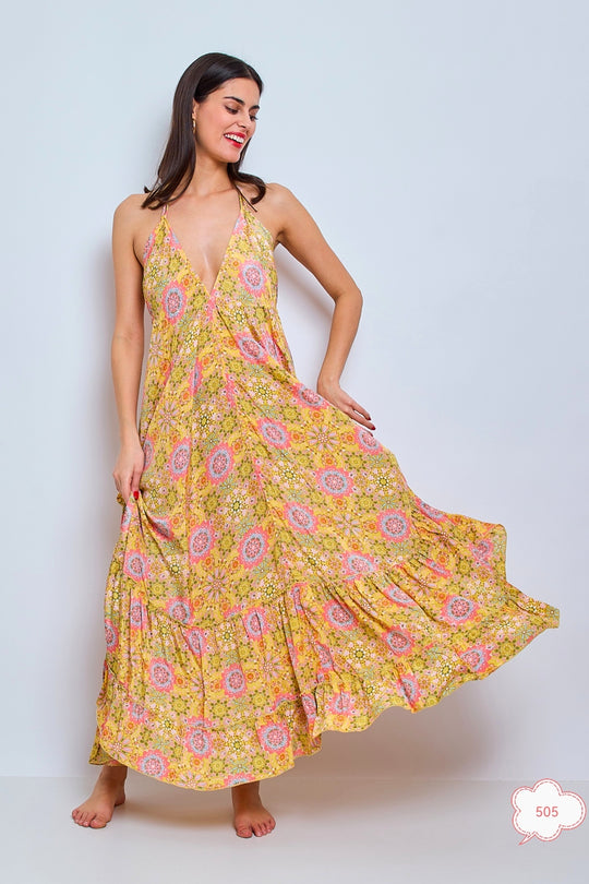 Robe imprimée dos nu Jaune 165-505