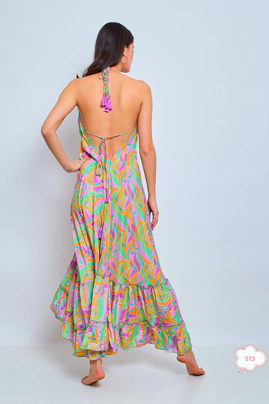 Robe imprimée dos nu Vert/Lila 165-s13