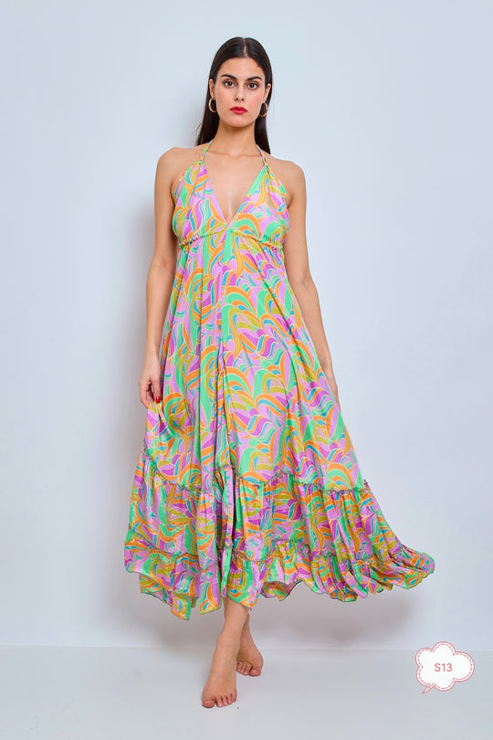 Robe imprimée dos nu Vert/Lila 165-s13