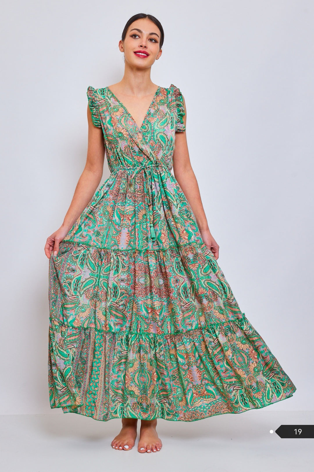 Robe imprimée col croisé Vert 1537-30