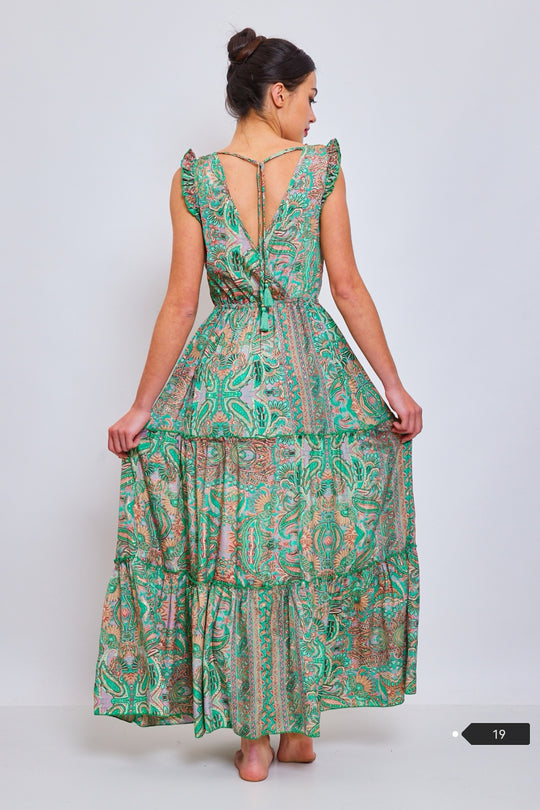 Robe imprimée col croisé Vert 1537-30