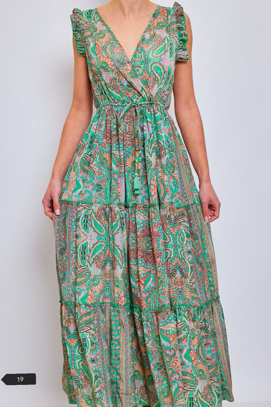 Robe imprimée col croisé Vert 1537-30