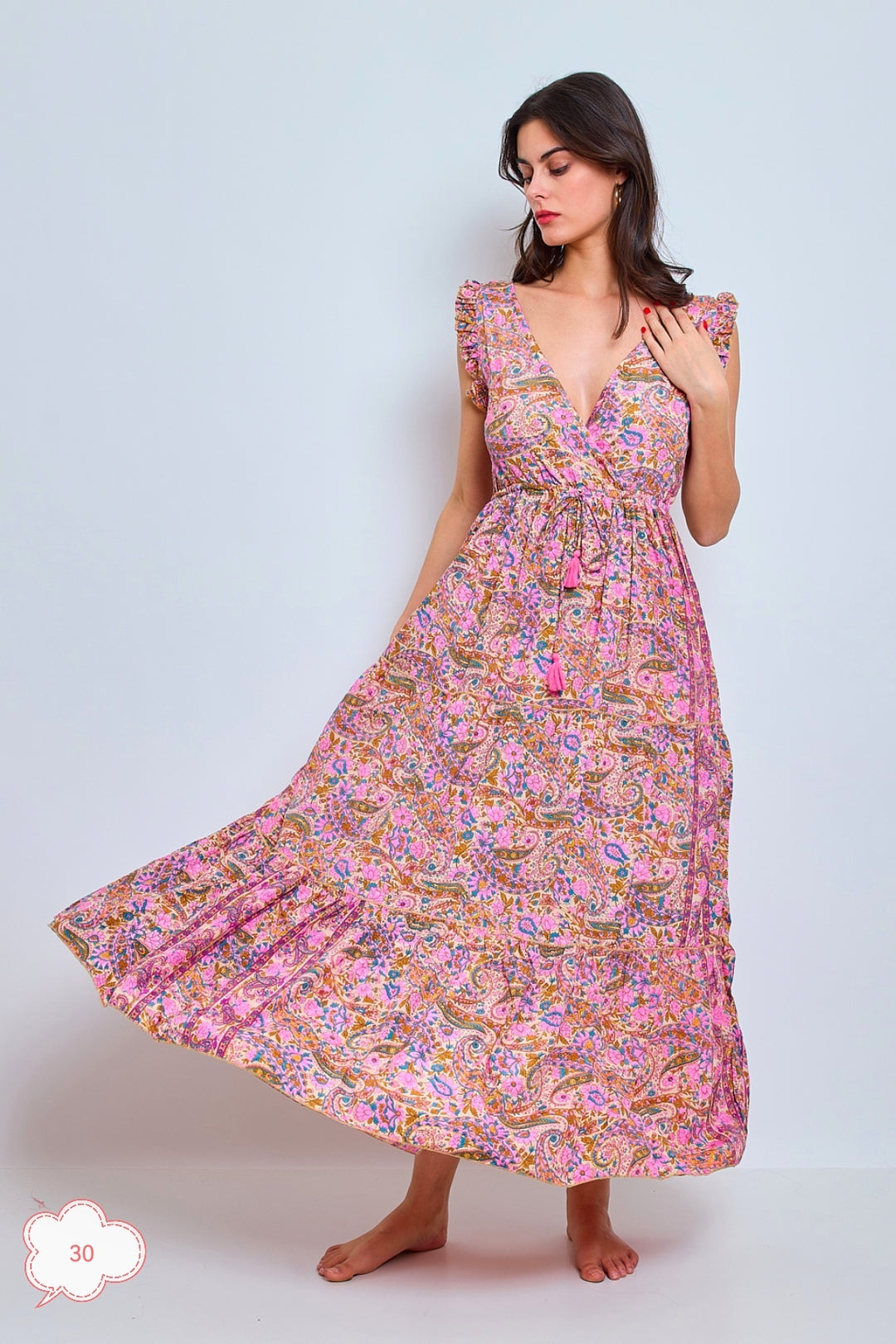 Robe imprimée col croisé Rose 1537-30