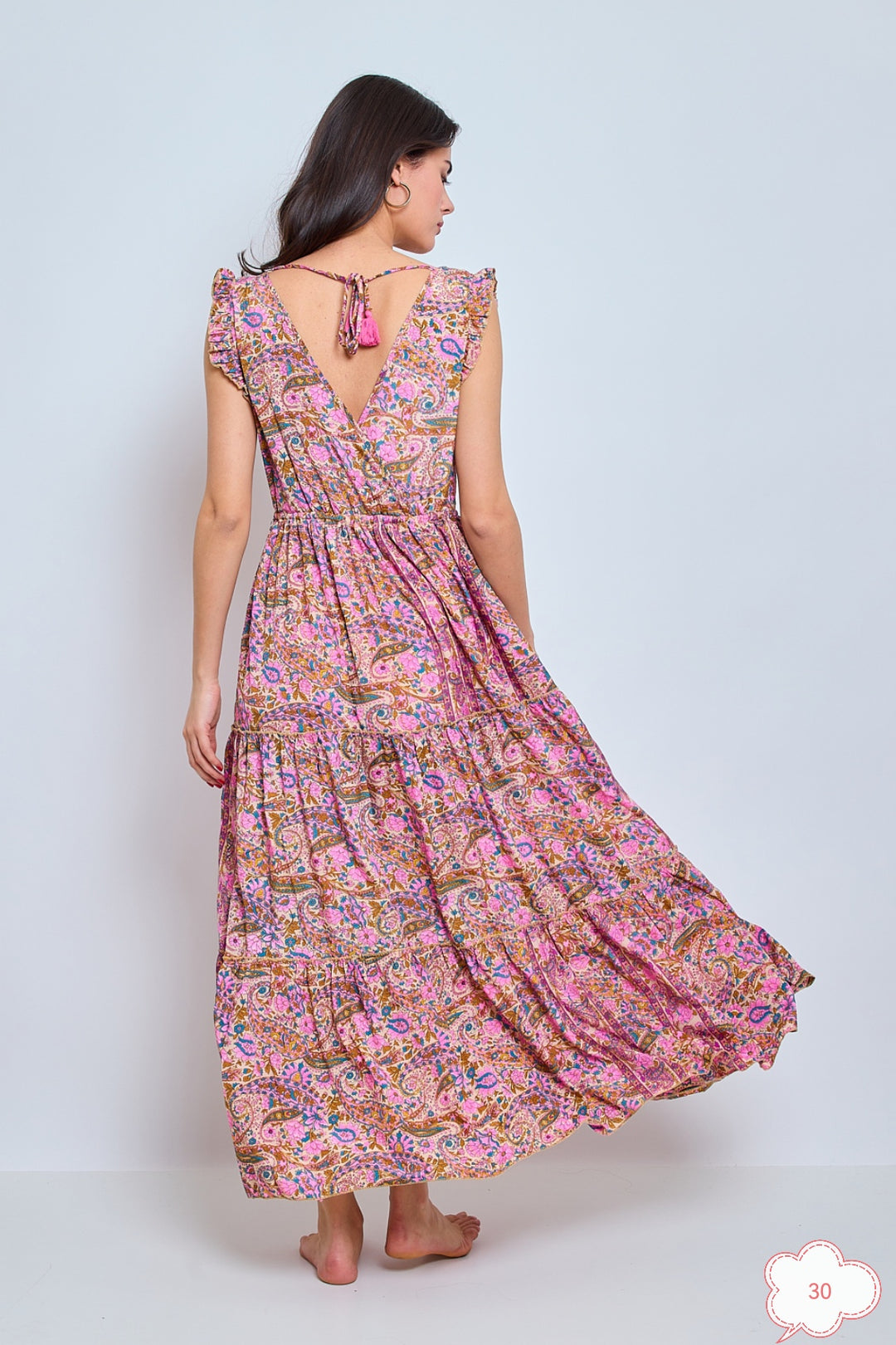 Robe imprimée col croisé Rose 1537-30