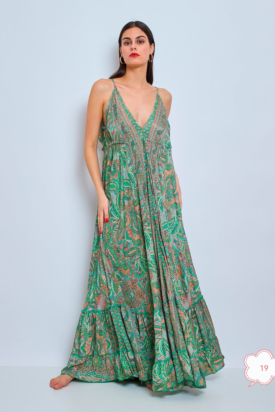 Robe imprimée dos volant vieux Vert 1572-19
