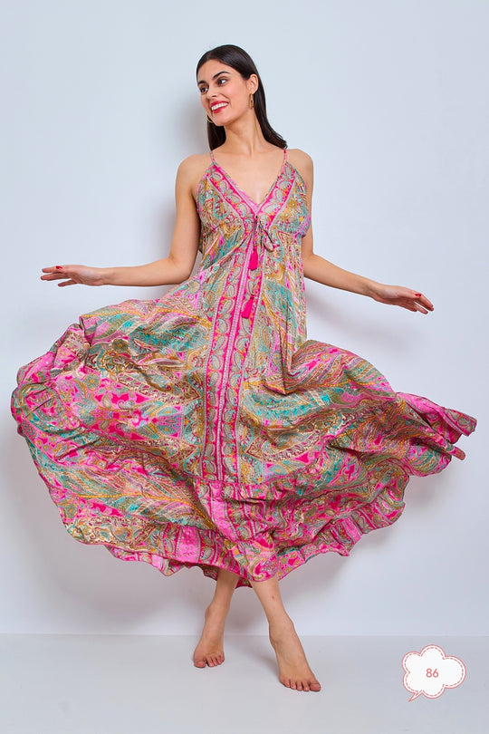 Robe imprimée dos volant vieux rose 1572-86