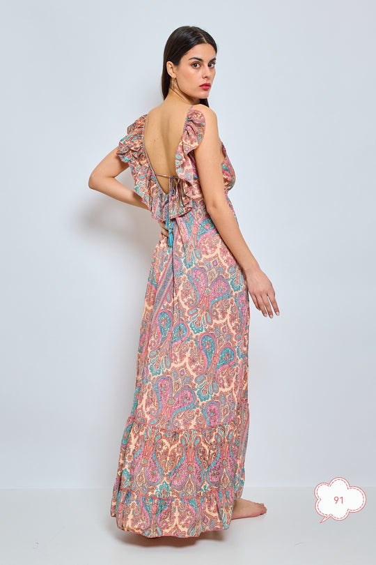 Robe imprimée dos volant vieux rose 1572-91