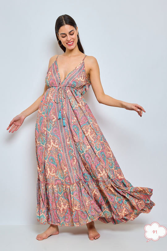 Robe imprimée dos volant vieux rose 1572-91