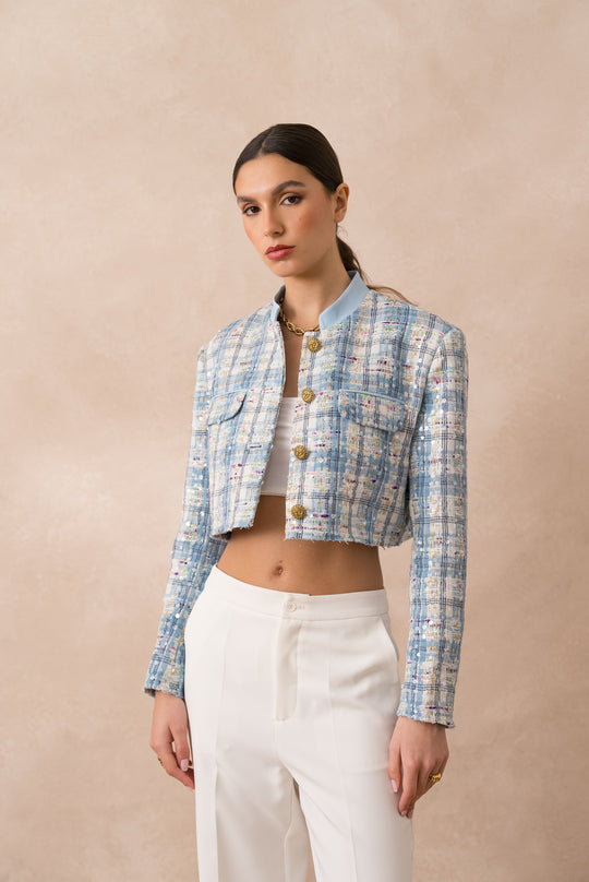 Veste tweed sequin bleu 2535