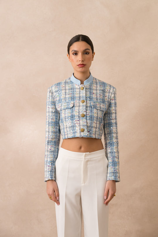 Veste tweed sequin bleu 2535