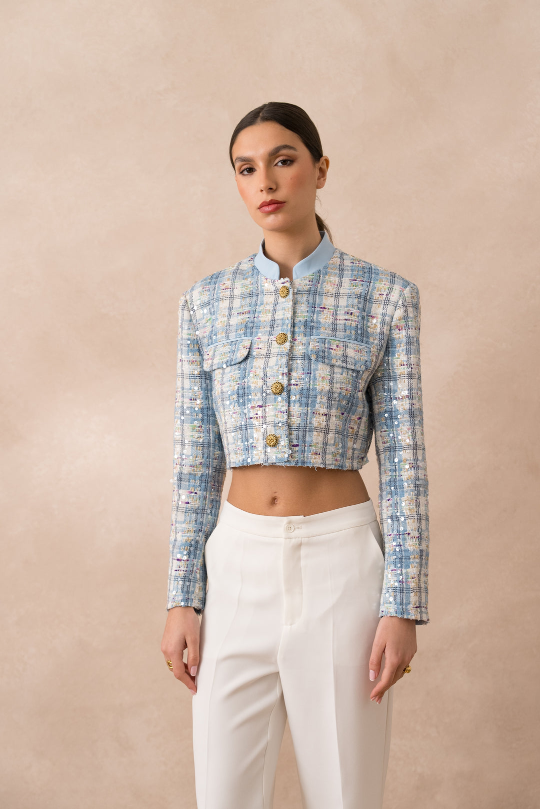 Veste tweed sequin bleu 2535