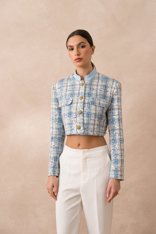 Veste tweed sequin bleu 2535