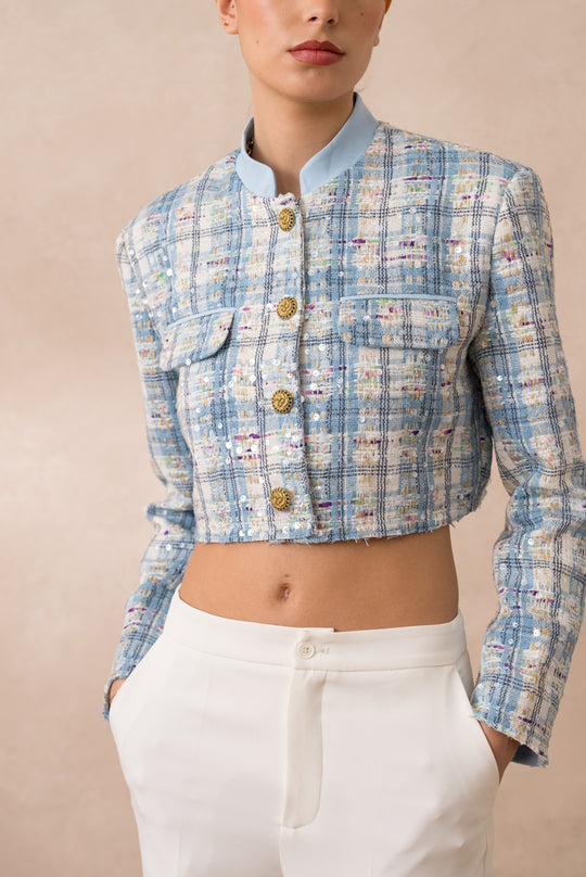 Veste tweed sequin bleu 2535