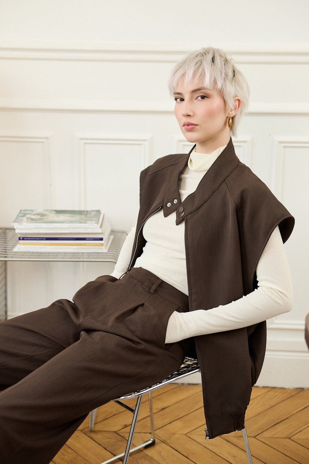 Veste sans manche maxi oversize choco