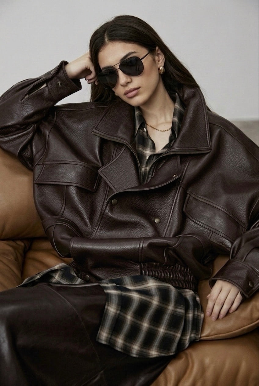 Veste similicuir oversize 870 Choco