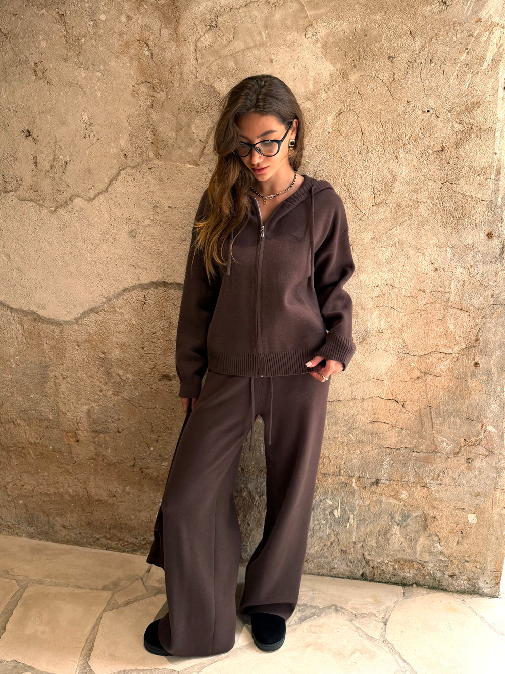 Ensemble En Maille Gilet + Pantalon Choco H906