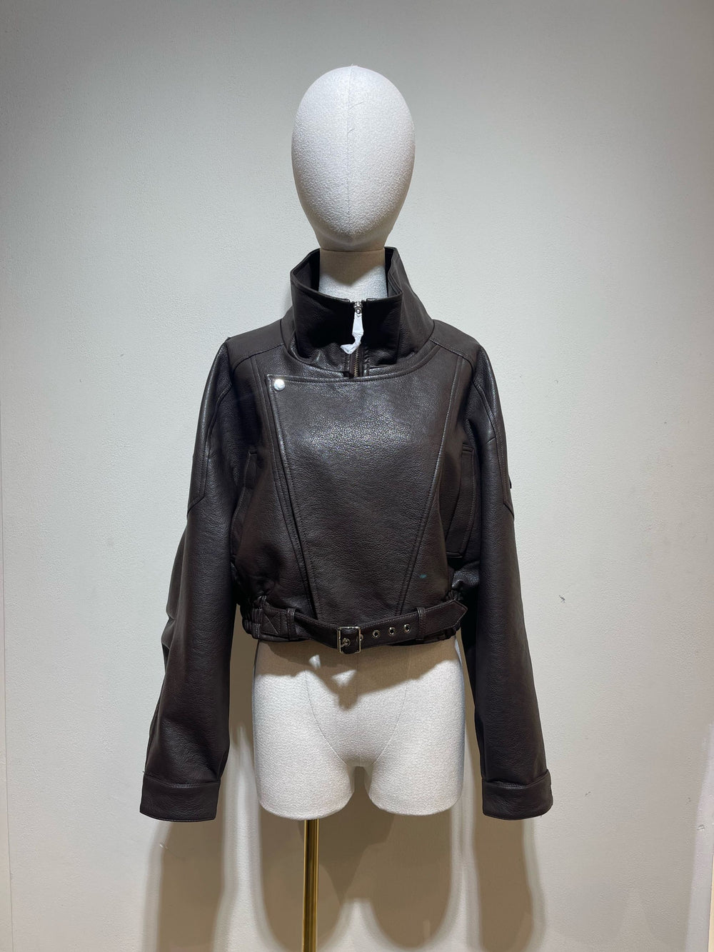 Veste similicuir cintré à la taille 8473 Choco