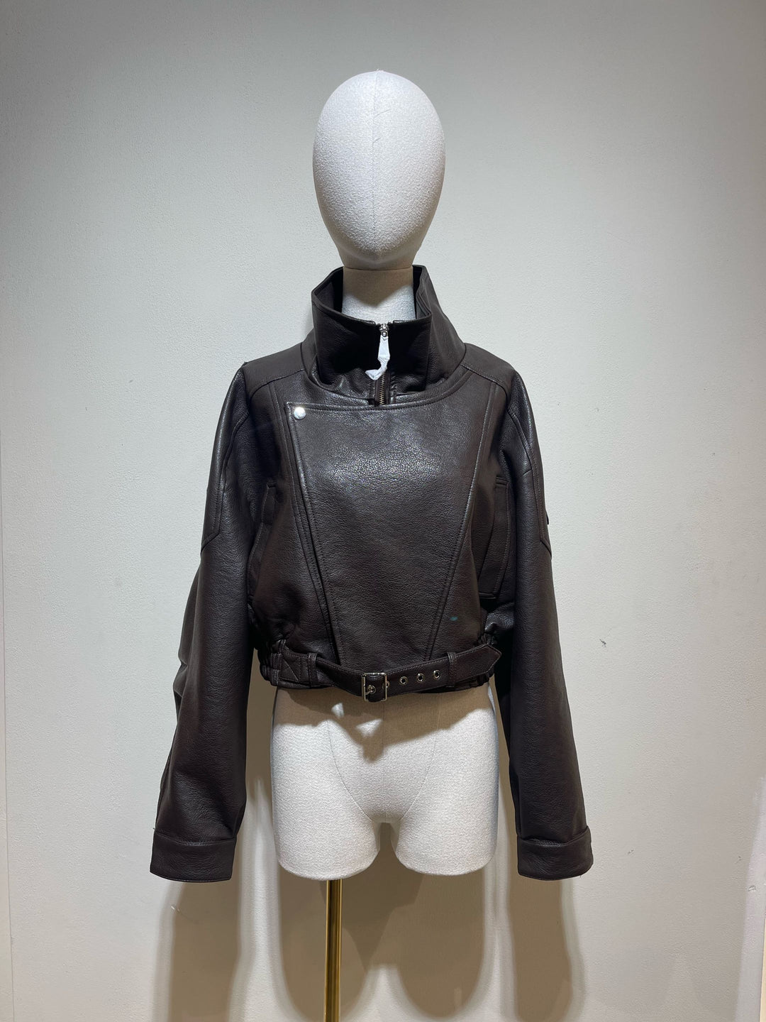 Veste similicuir cintré à la taille 8473 Choco