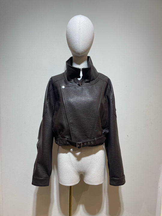 Veste similicuir cintré à la taille 8473 Choco