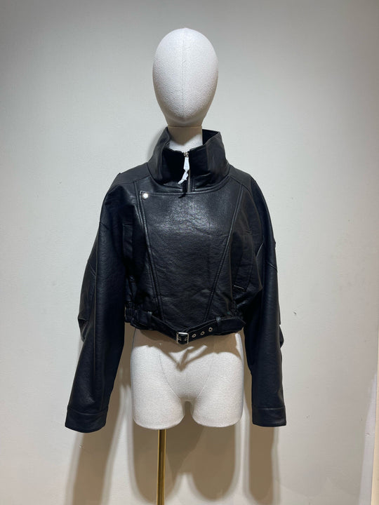 Veste similicuir cintré à la taille 8473 Noir