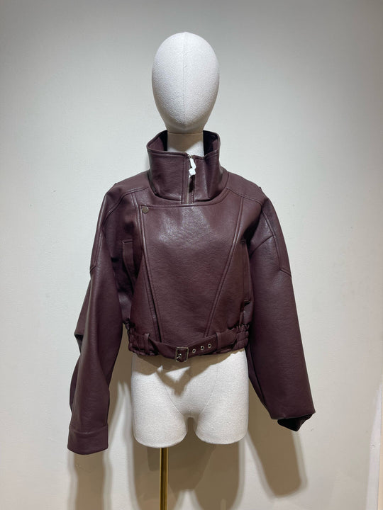 Veste similicuir cintré à la taille 8473 Bordeaux
