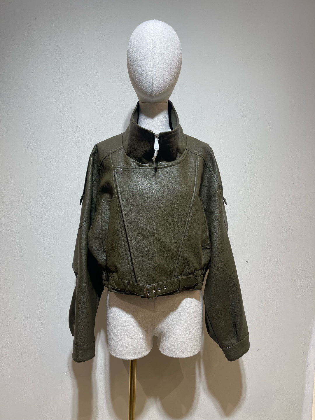 Veste similicuir cintré à la taille 8473 Kaki
