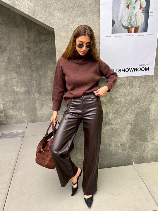 Pantalon Wide Leg Simili cuir Choco 6055