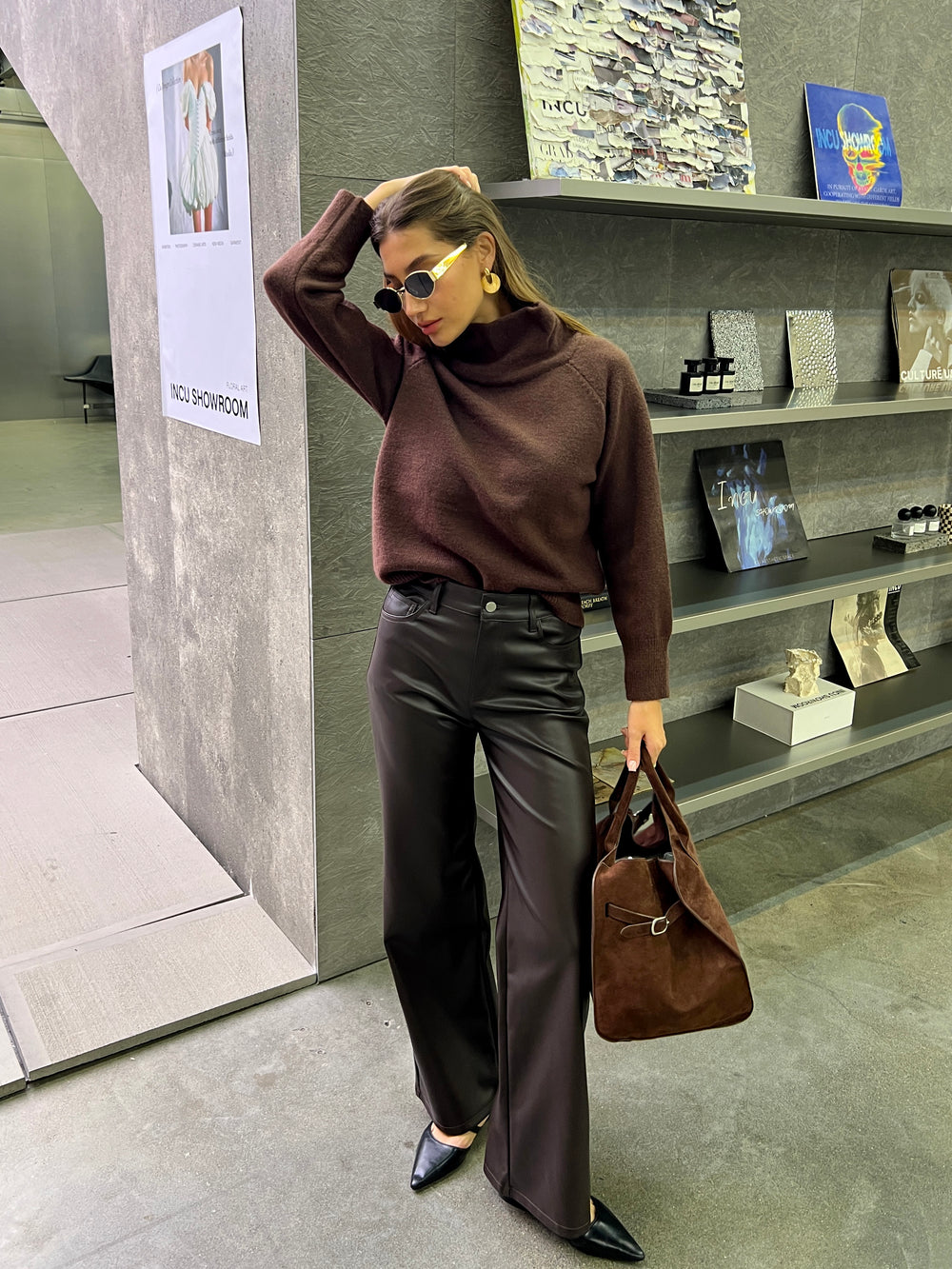 Pantalon Wide Leg Simili cuir Choco 6055