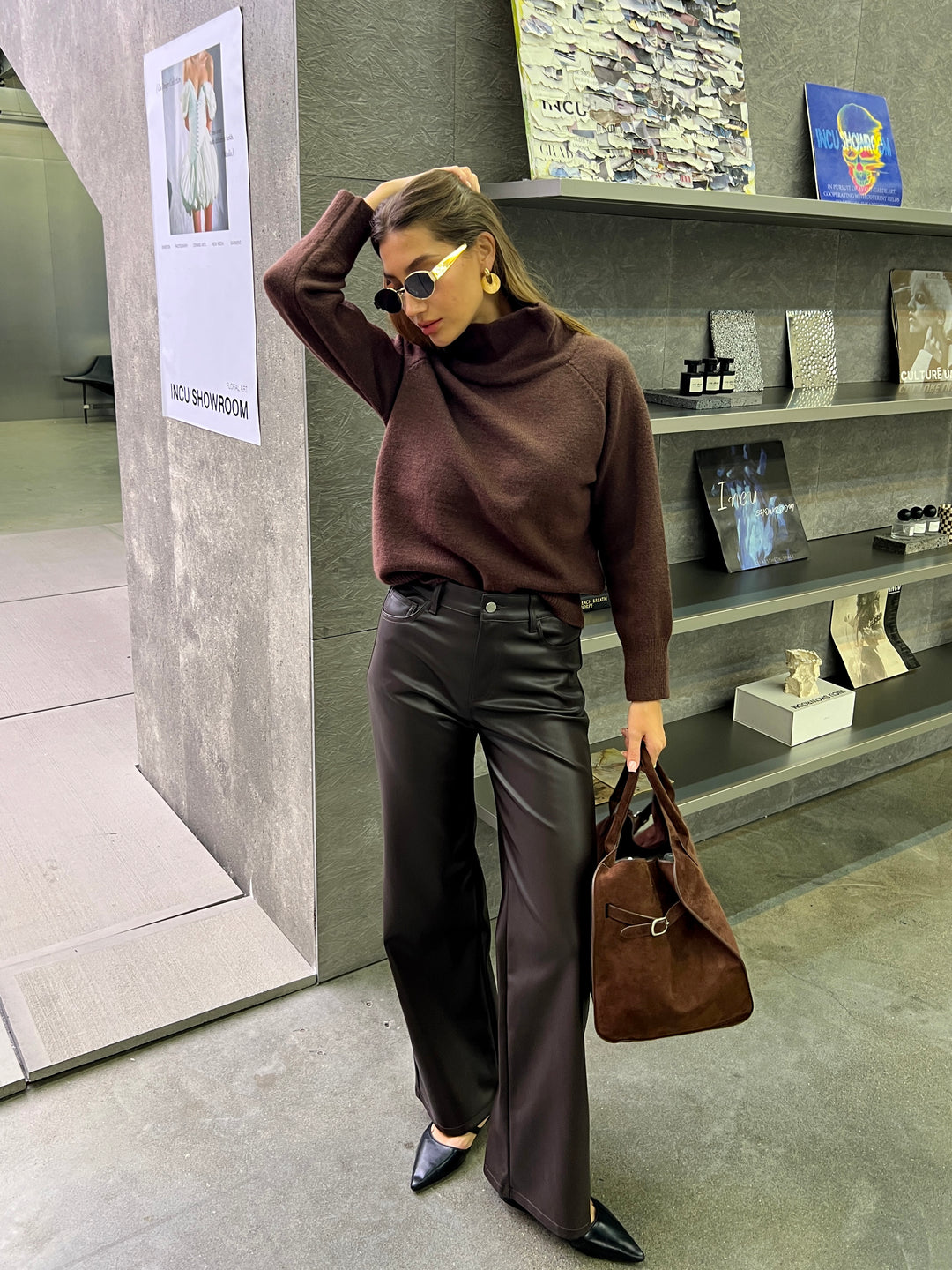 Pantalon Wide Leg Simili cuir Choco 6055