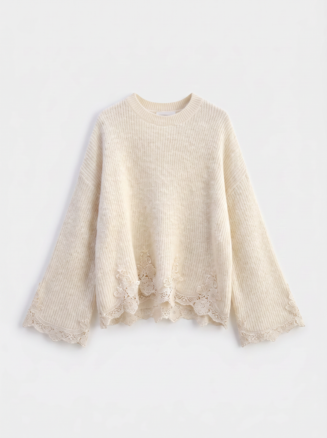 Pull manches dentelle beige 752