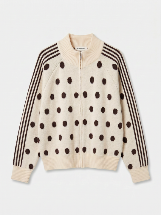 Pull gilet à pois beige/choco 2719
