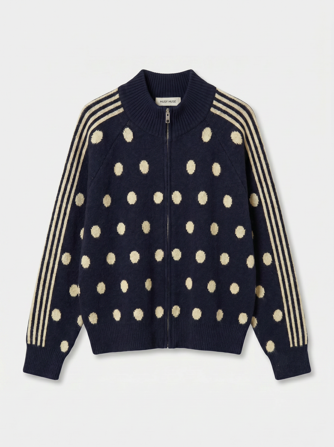 Pull gilet à pois bleu marine 2719