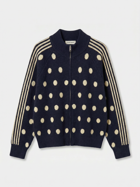 Pull gilet à pois bleu marine 2719