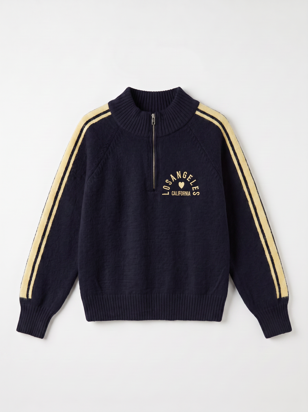 Pull bleu marine bande jaune 2716