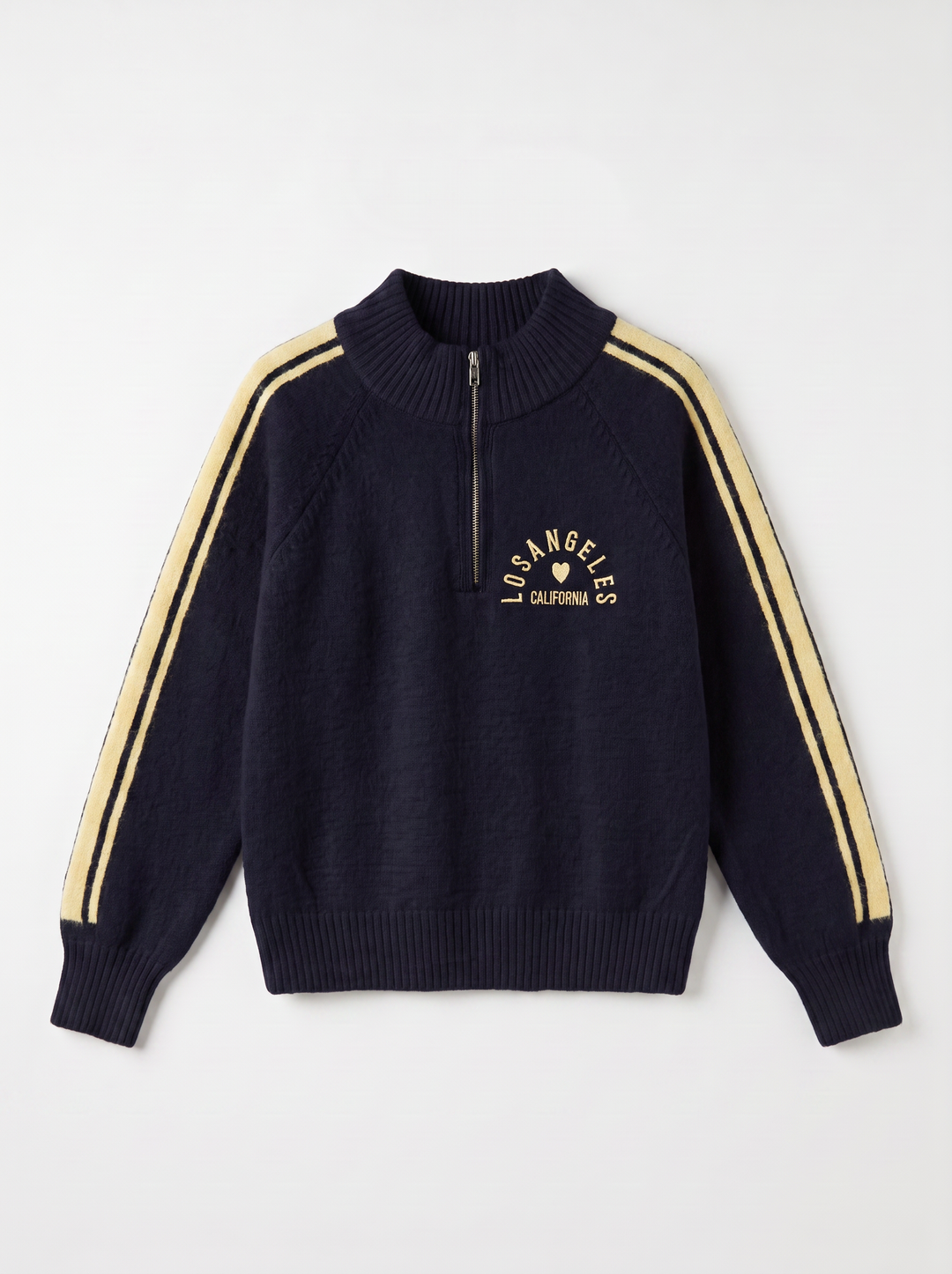 Pull bleu marine bande jaune 2716