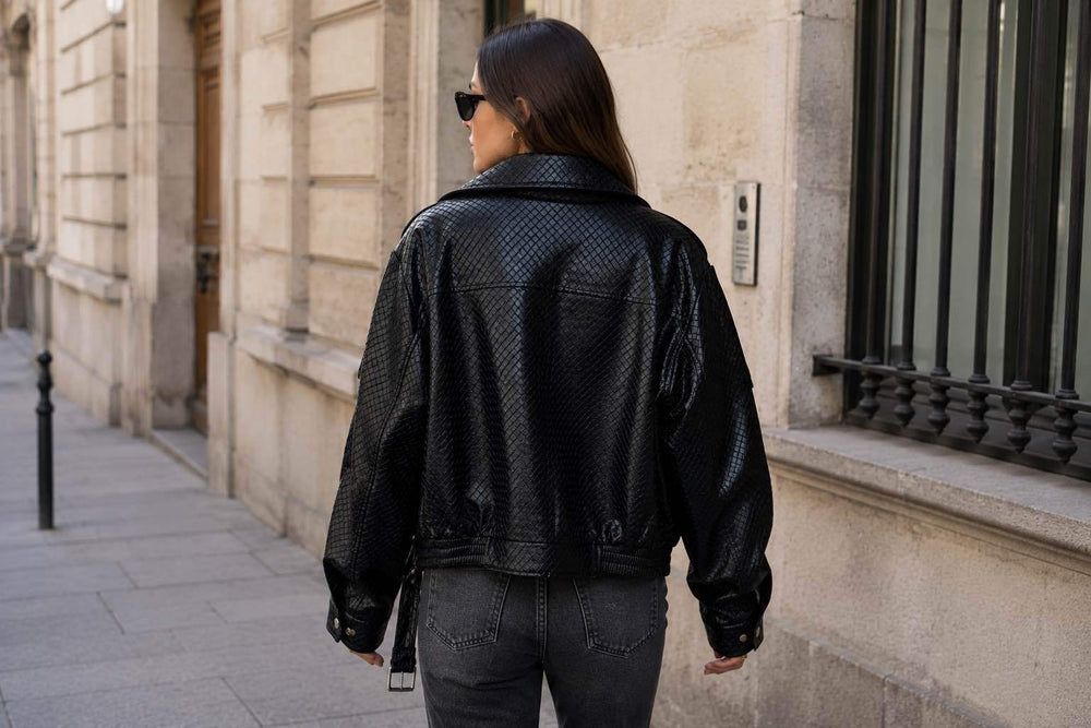 Veste similicuir matelassé 16185 Noir