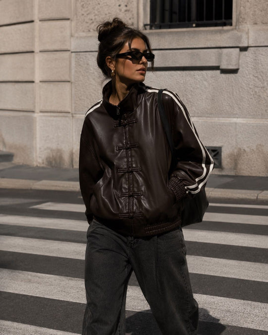 Bomber similicuir manches bandes Choco 139007