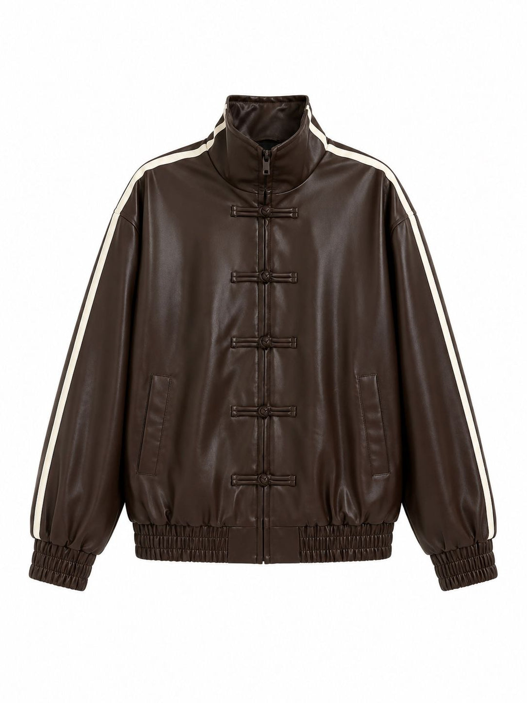 Bomber similicuir manches bandes Choco 139007