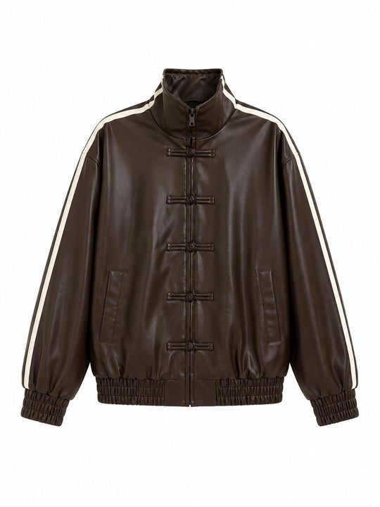 Bomber similicuir manches bandes Choco 139007