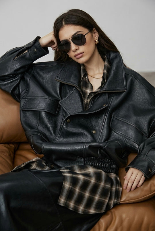 Veste similicuir oversize 870 Noir