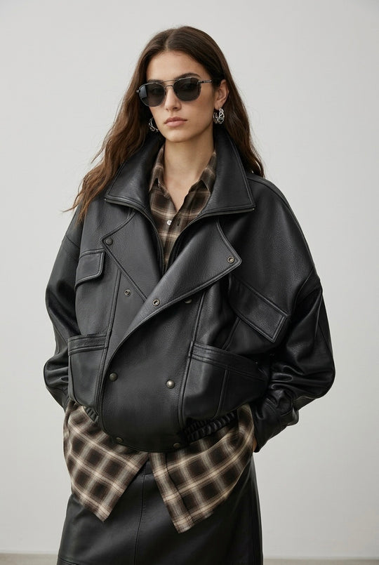 Veste similicuir oversize 870 Noir
